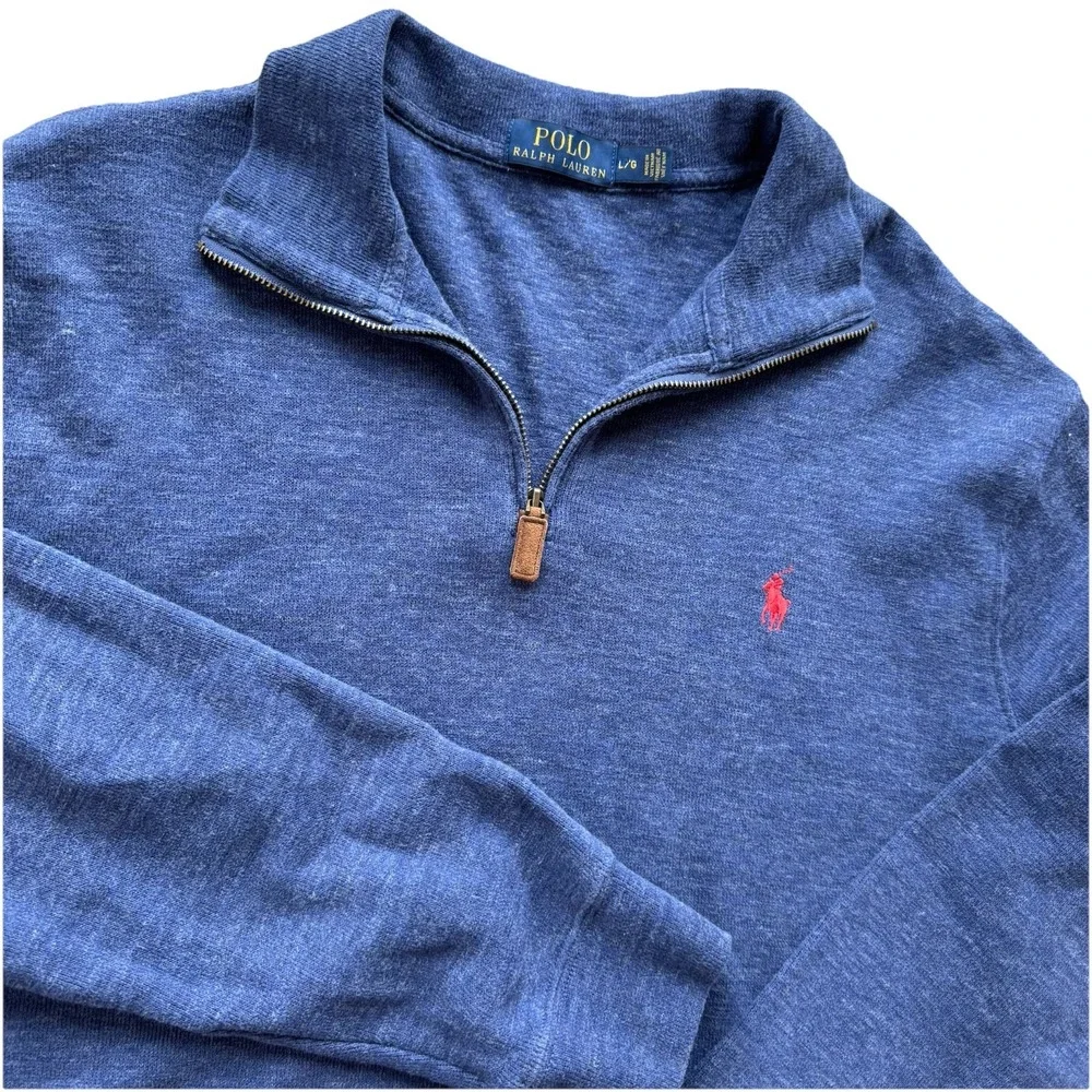 POLO RALPH LAUREN Men's 100% Cotton 1/4 Zip Knit Pullover‎ Blue SZ Large